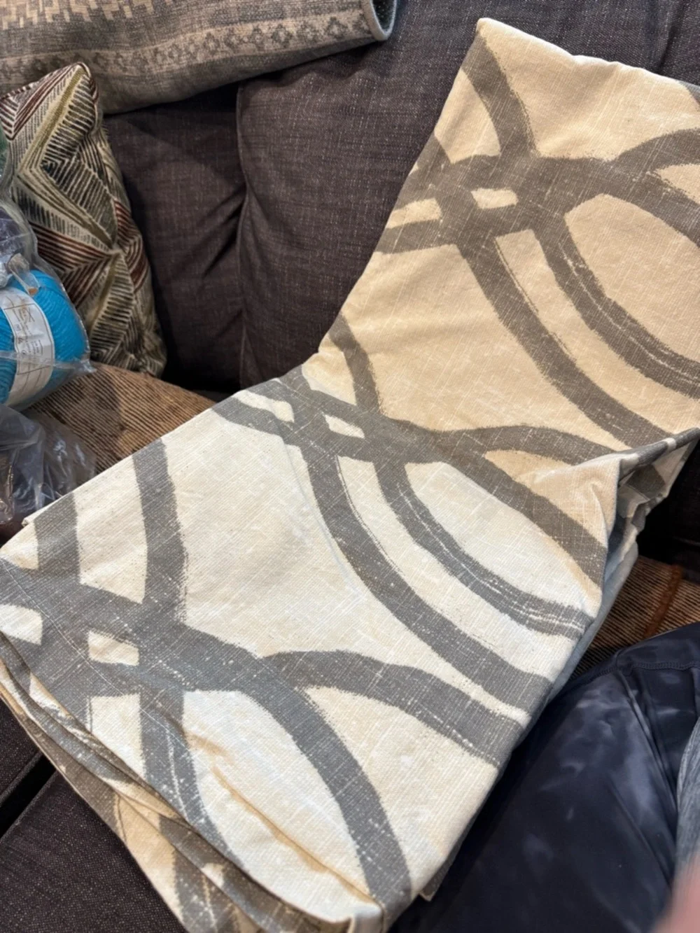 West Elm Cotton Canvas Scribble Lattice Curtains, Feather Gray, set of 4